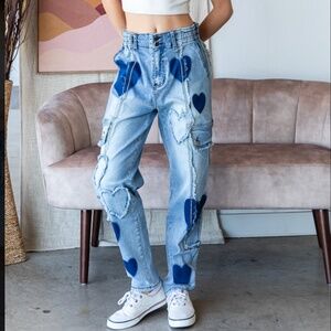 Oli & Hali Light Wash Denim Joggers with Blue Heart Accents
